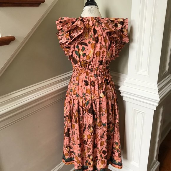 Ulla Johnson Floral Midi Dress in Pink and Orange - Picture 11 of 12
